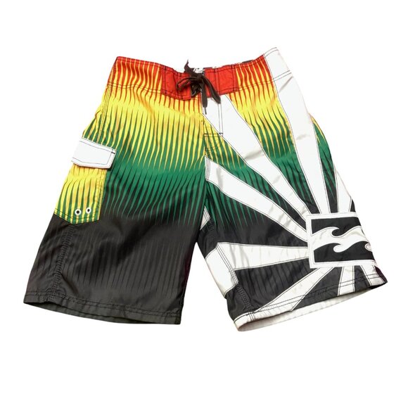 Billabong Board Shorts Men's 29 (Fit 28) Rising Sun Rasta Surf Bottle Opener Y2K - Picture 1 of 8